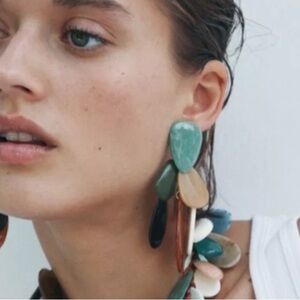ZARA Multicolor Resin Discs Dangle Earrings NWT